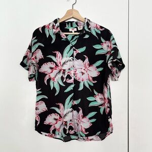 Vintage Levi's Men's Aloha Hawaiian Shirt Size M Black Tropical Floral 1990s